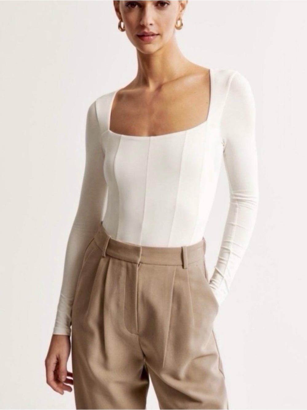NWT Abercrombie & Fitch White Square Neck Long Sleeve Bodysuit